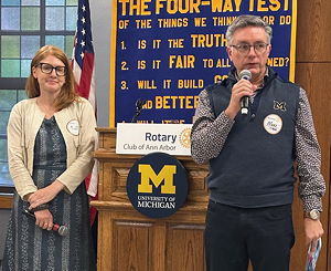 Man and woman addressing the Rotary Club on September 10, 2025.