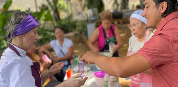 People gathered for a meal.